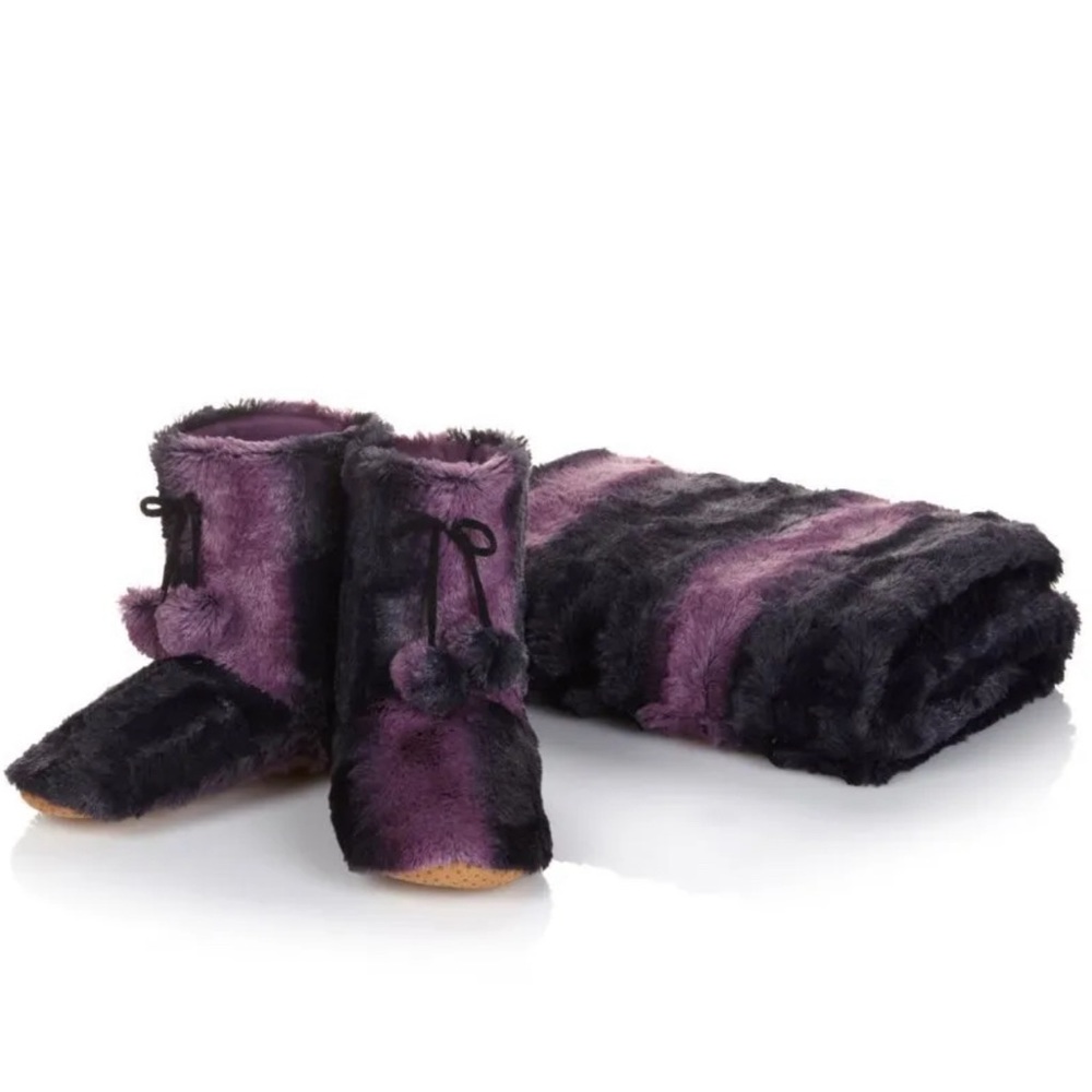 AL Adrienne Landau Faux Fur Throw and Booties - plum chinchilla XL